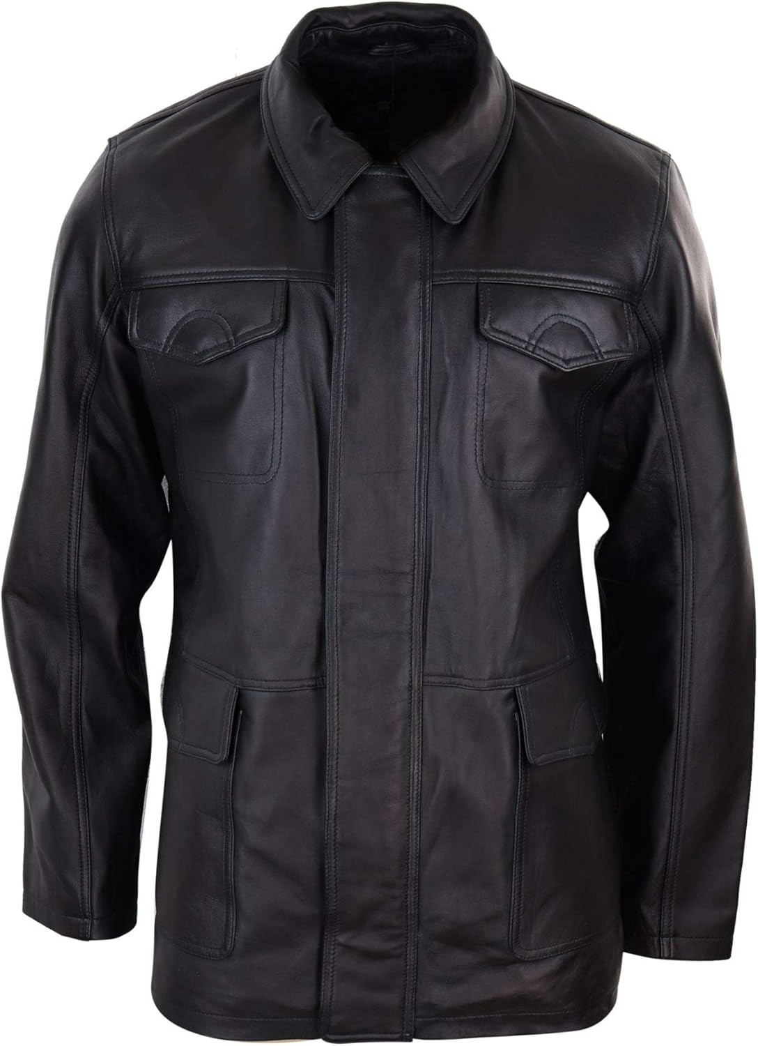 TruClothing Mens Classic Real Leather Safari Jacket Over Coat Soft Napa Leather Regular Fit