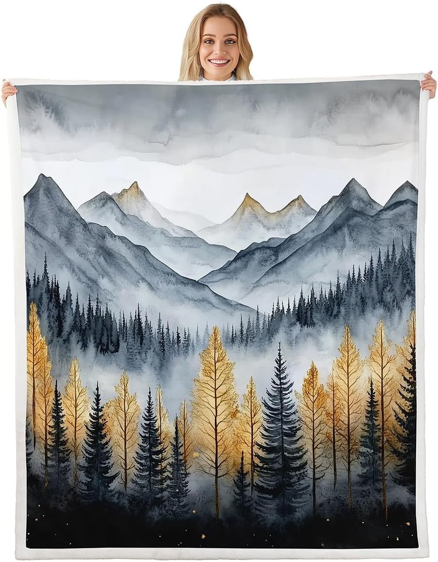 Castle Fairy Mysterious Mountain Tree Throw Blanket for Kids,Misty Jungle Nature Plants Fleece Throw Blanket for Bedroom Sofa Dorm Decor,Fog Tree Lightweight Bed Blankets,40 x 50 Inches