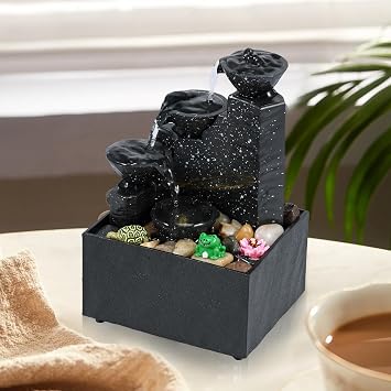 Indoor Tabletop Fountain Meditation Water Fountain Small Waterfall Fountain Desktop Decorations Indoor Tabletop Fountain With LED Lights And Pebble For Home Office Table Decoration