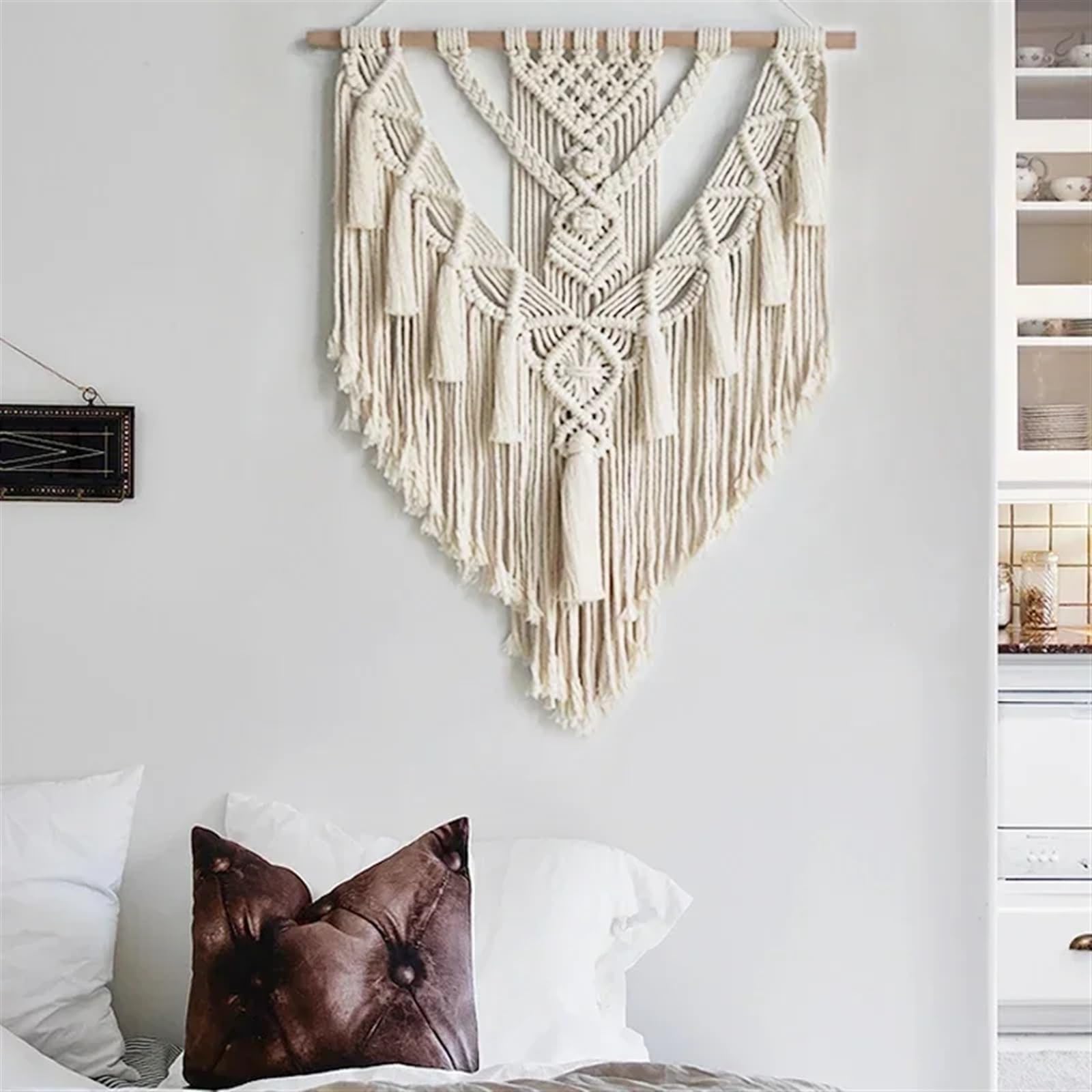 50 * 70cm Macrame Woven Wand Hängen Hause Chic Kunst Dekor Schöne Wohnung Wohnheim Zimmer Dekoration Wandteppich Für die Dekoration von Wänden(White)