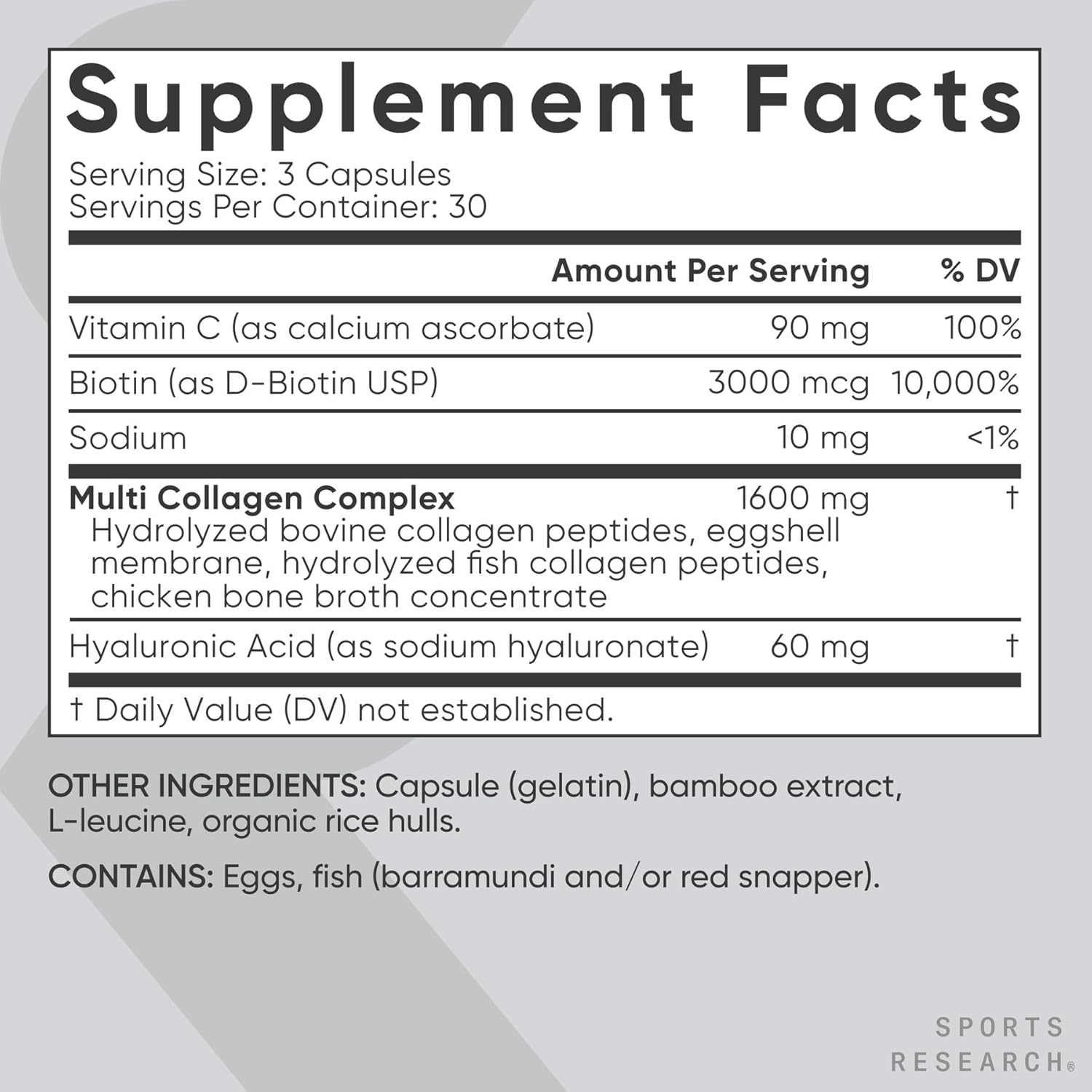 Sports Research® Biotin-Infused Collagen Peptides Complex with Hyaluronic Acid – 5 Multi Collagen Types for Hair, Skin & Joint Support* - Gluten Free · Non-GMO · 90 Capsules - Image 5