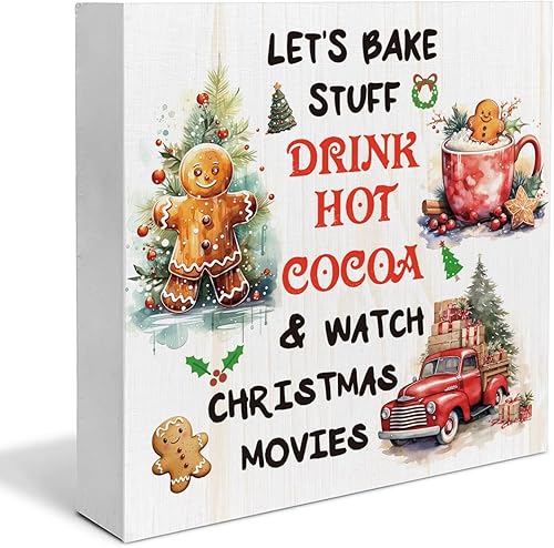 Miniatura 10 de Letrero rústico de madera con texto en inglés «Merry Christmas», decoración navideña estilo granja para mesa o estante, 5 x 5 pulgadas