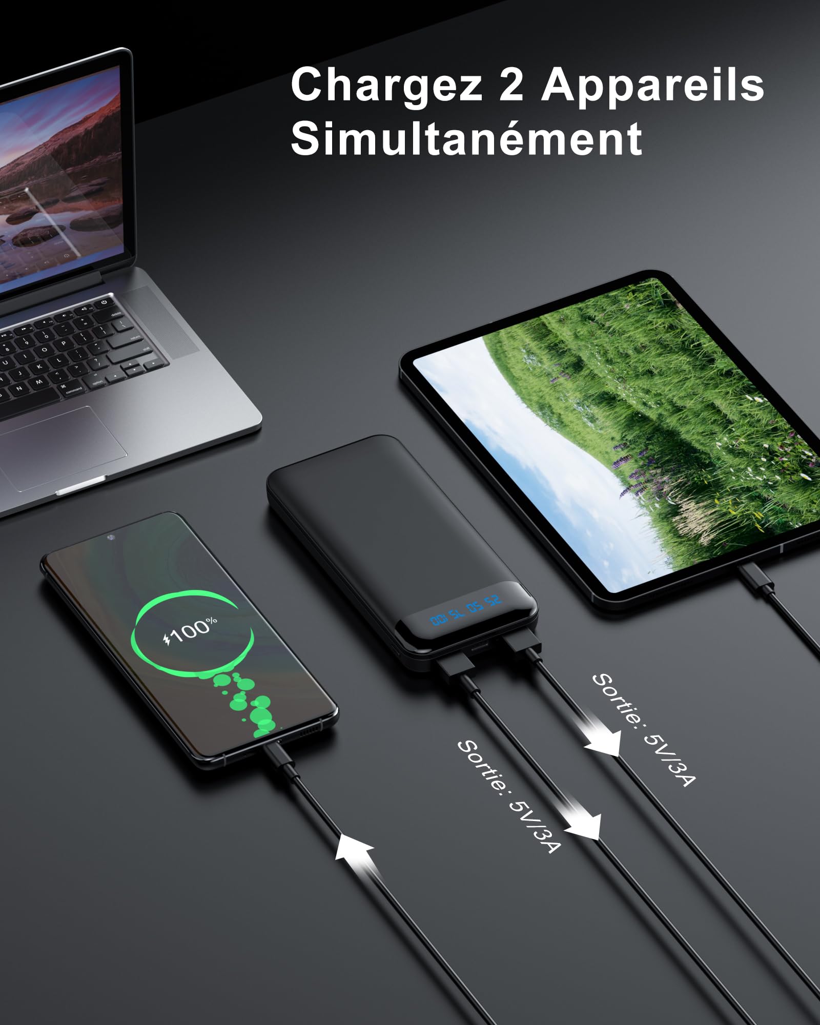 Enerwow Batteria esterna da 16000 mAh, 2 confezioni Slim Power Bank Ricarica Rapida con 2 porte di Uscita USB(Max 3A), 15 W Powerbank portatile con display a LED per iPhone, Huawei, ecc.