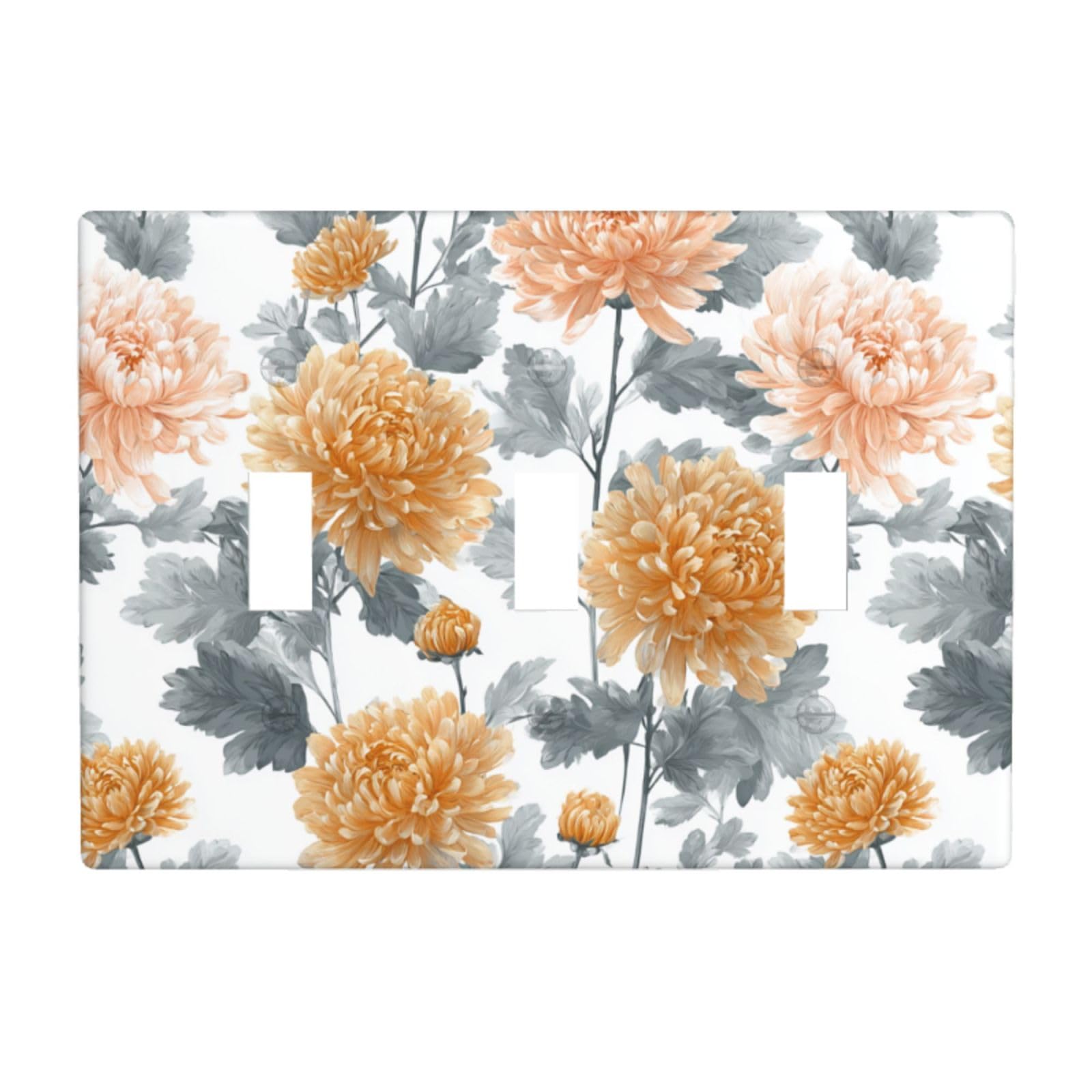 Peach Chrysanthemum Pattern Light Switch Covers 3 Gang Triple Toggle Wall Plate Switchplate Electrical Faceplate for Bathroom Kitchen Bedroom Decor