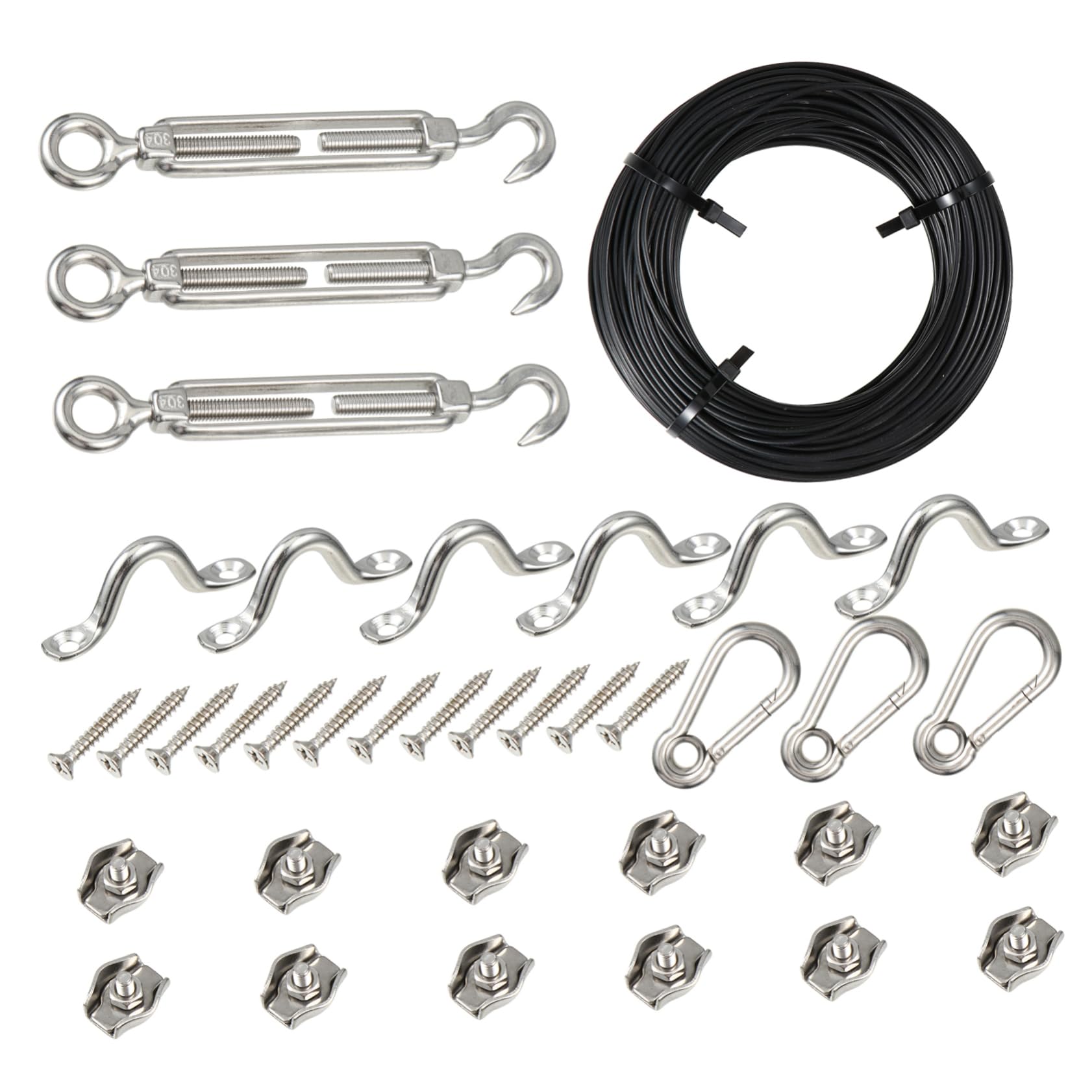 Garneck Black Wire String Light Hanging Kit Steel Wire Rope Set 304 Stainless Steel Easy to Install and Hide