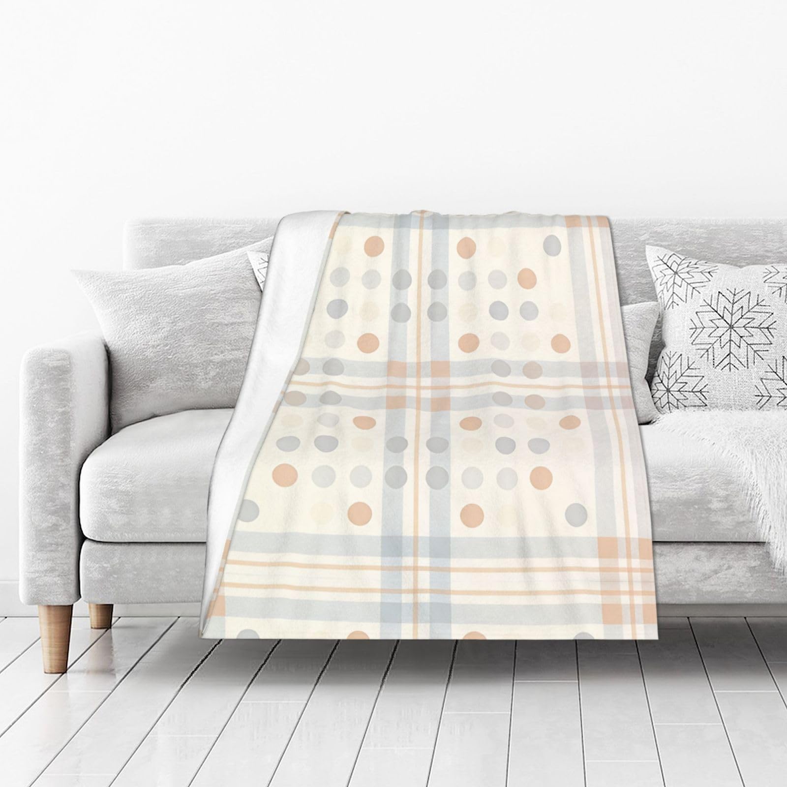 DUYIOKH Soft Plaid With Polka Dot Grid Print Thick Throw Blanket, Blanket for Couch Bed Warm Travel Blanket for Camping Movie Night