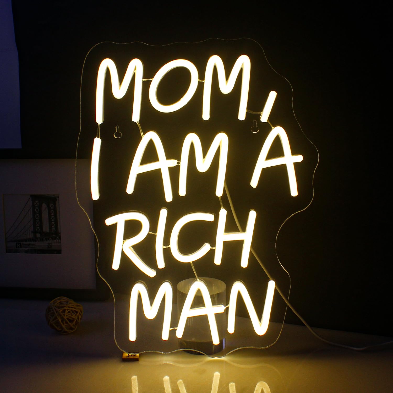 SIGNSHIP Wall Decor Neon Sign, USB Powered "Mom I'm Rich" Neon LED Neon Sign Rock'n'Roll Room Decor Magic Gift for Music Lovers or Feminists
