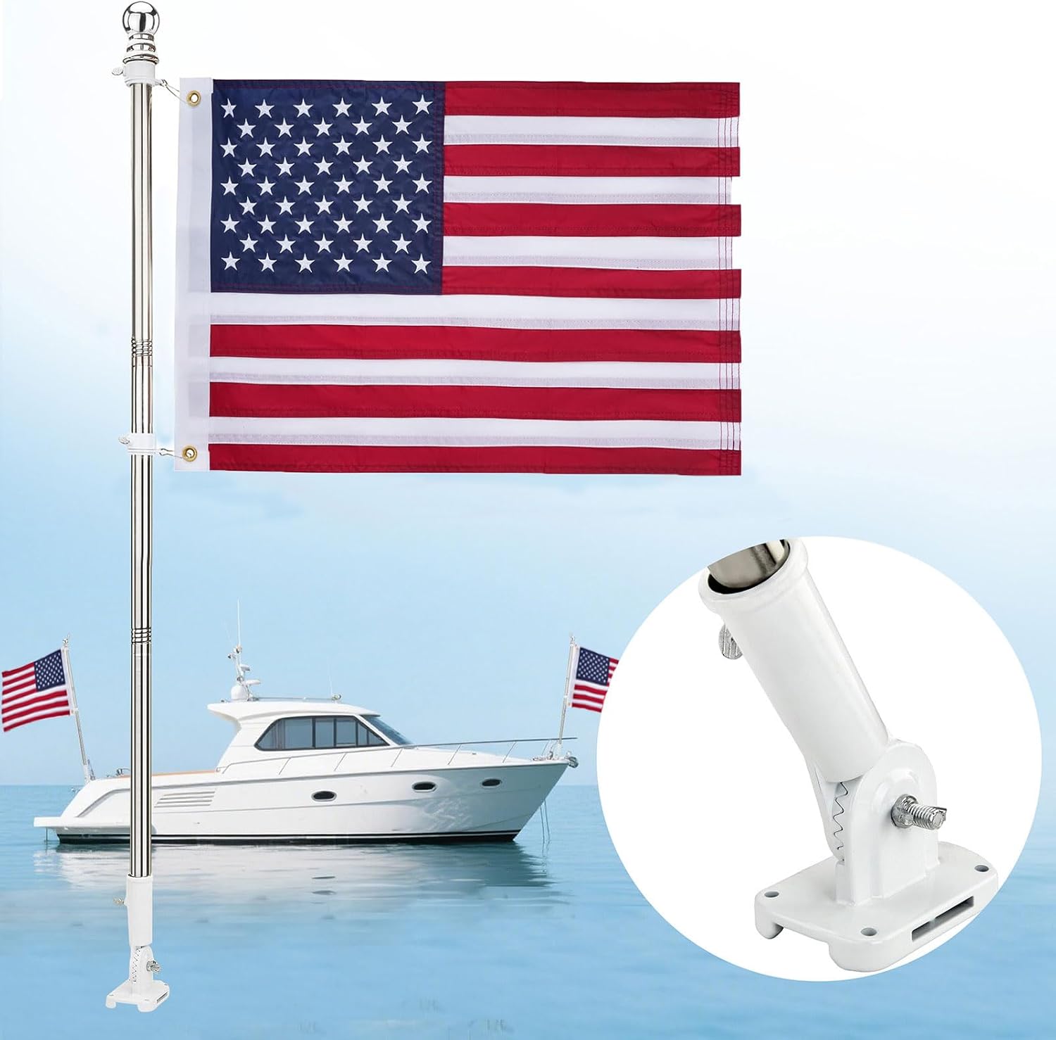American flag with Pole,Flag poles Kit Embroidered USA Flag | 2x3 Ft | Includes 4 FT Heavy Duty Tangle Free Flagpole & Adjustable 180° Bracket for Indoor/Outdoor