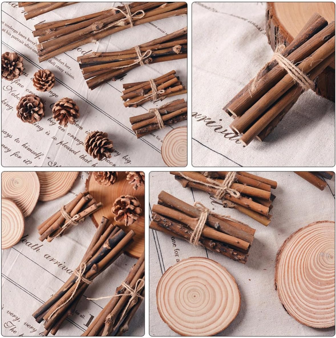 21pcs Christmas Wooden Sticks Pine Cones Xmas Wood Craft for Wreaths
