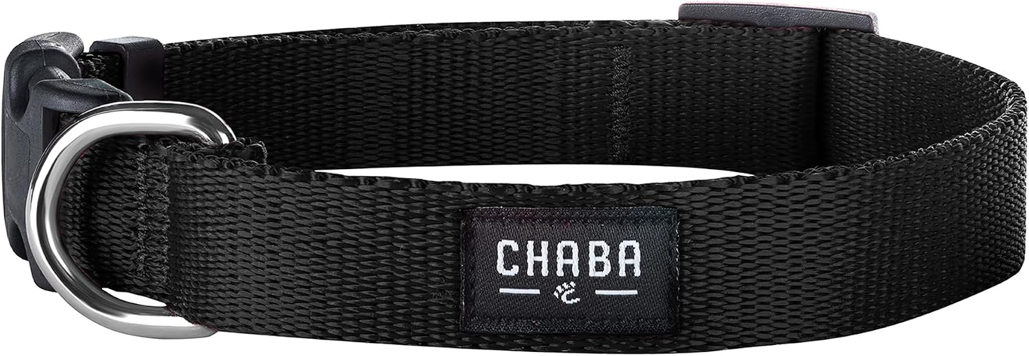 Chaba Obroża dla Małego Psa | Regulowana 20-33cm | Szerokość 1cm | Materiałowa, Parciana | Lekka | Mocny Zatrzask | NO SHARP | Wytrzymała Taśma | CZARNA - S