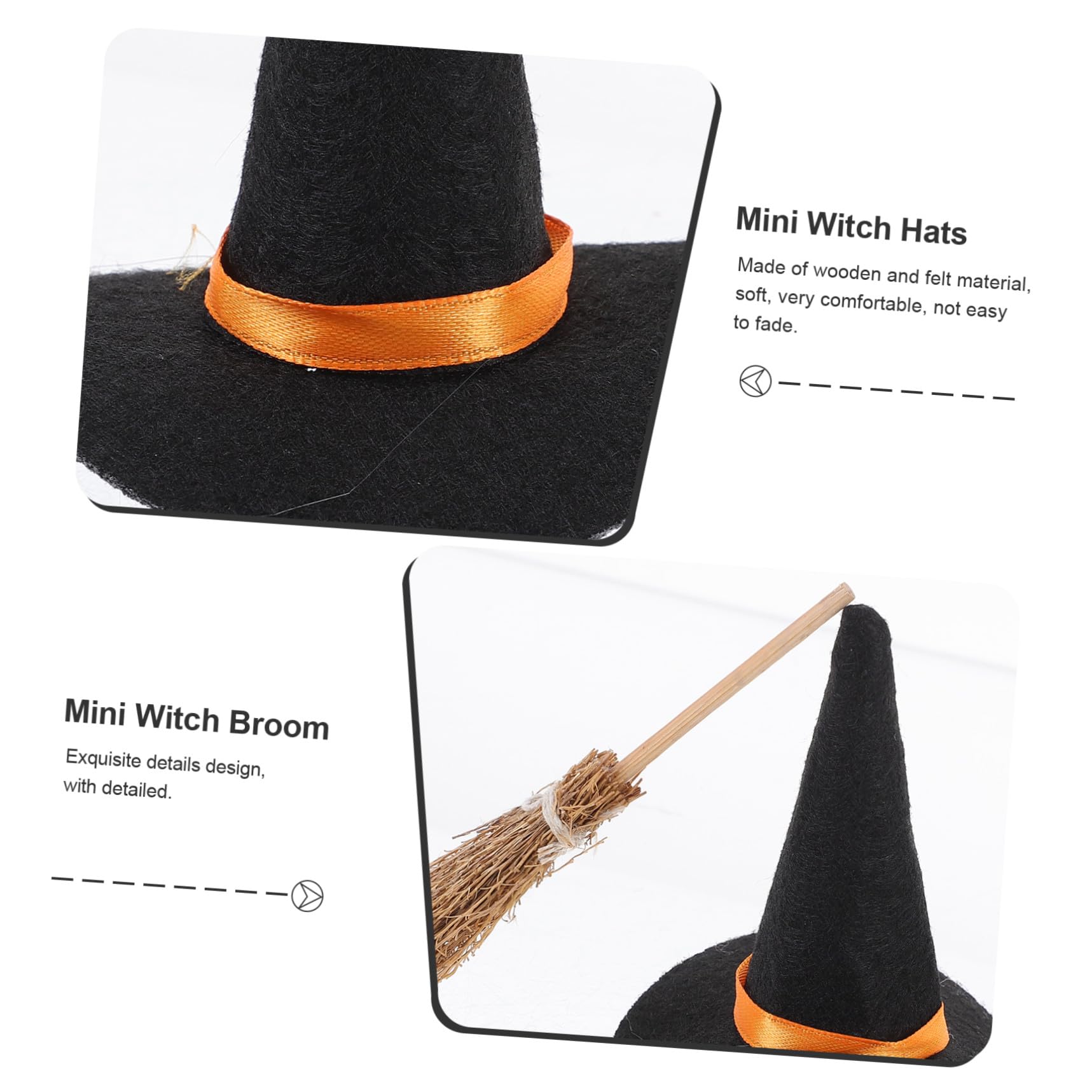 BESPORTBLE Mini Cappello da Strega e Mini Scopa Decorazioni per Artigianato Fai da Te Realizzate in Materiale Morbido Perfette per Feste di Halloween e Accessori da Mago