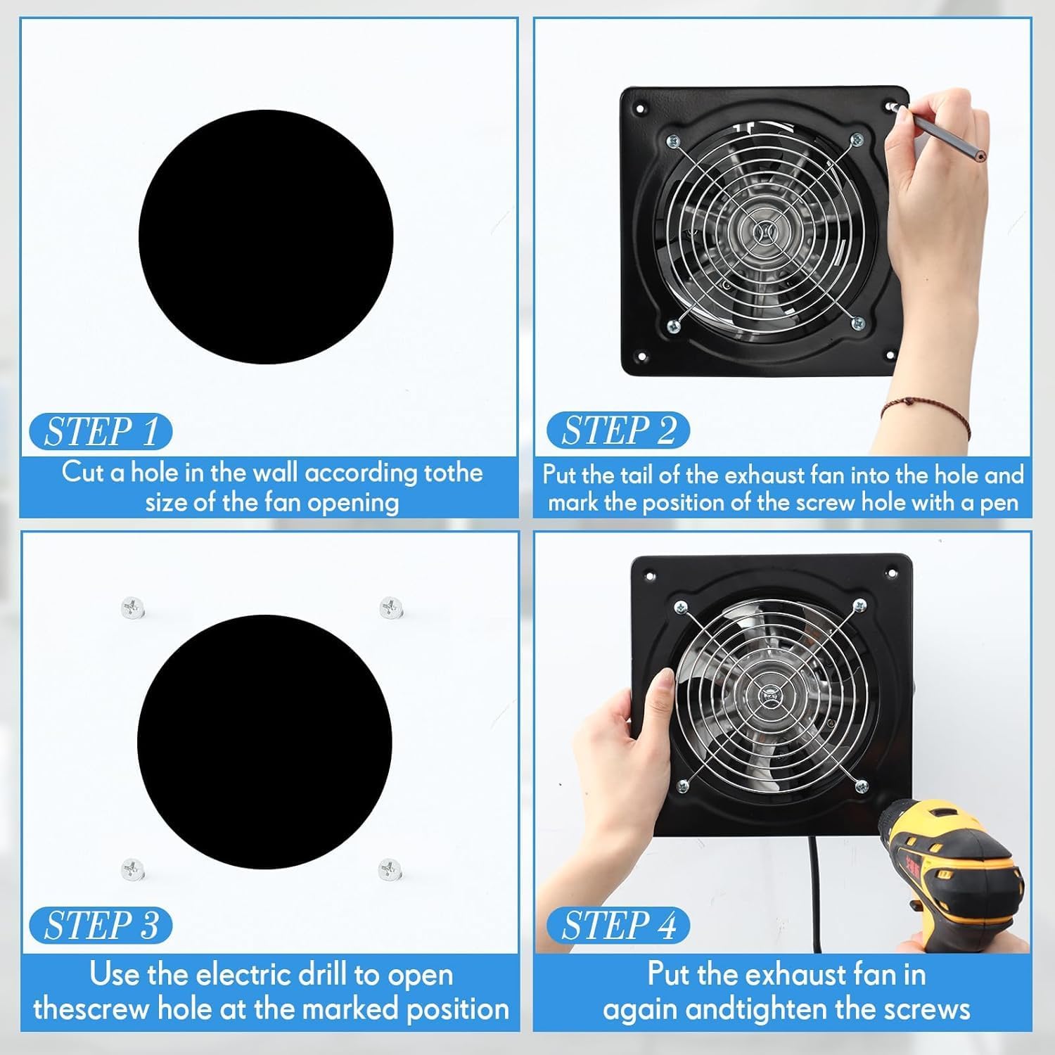 Ventilatore di estrazione da 6 pollici, estrattore d'aria, ventilazione da parete, silenzioso, bagno, garage, 40 W, 220 V, ventilo 1100 m³/h, flusso d'aria e 50~60 dBA