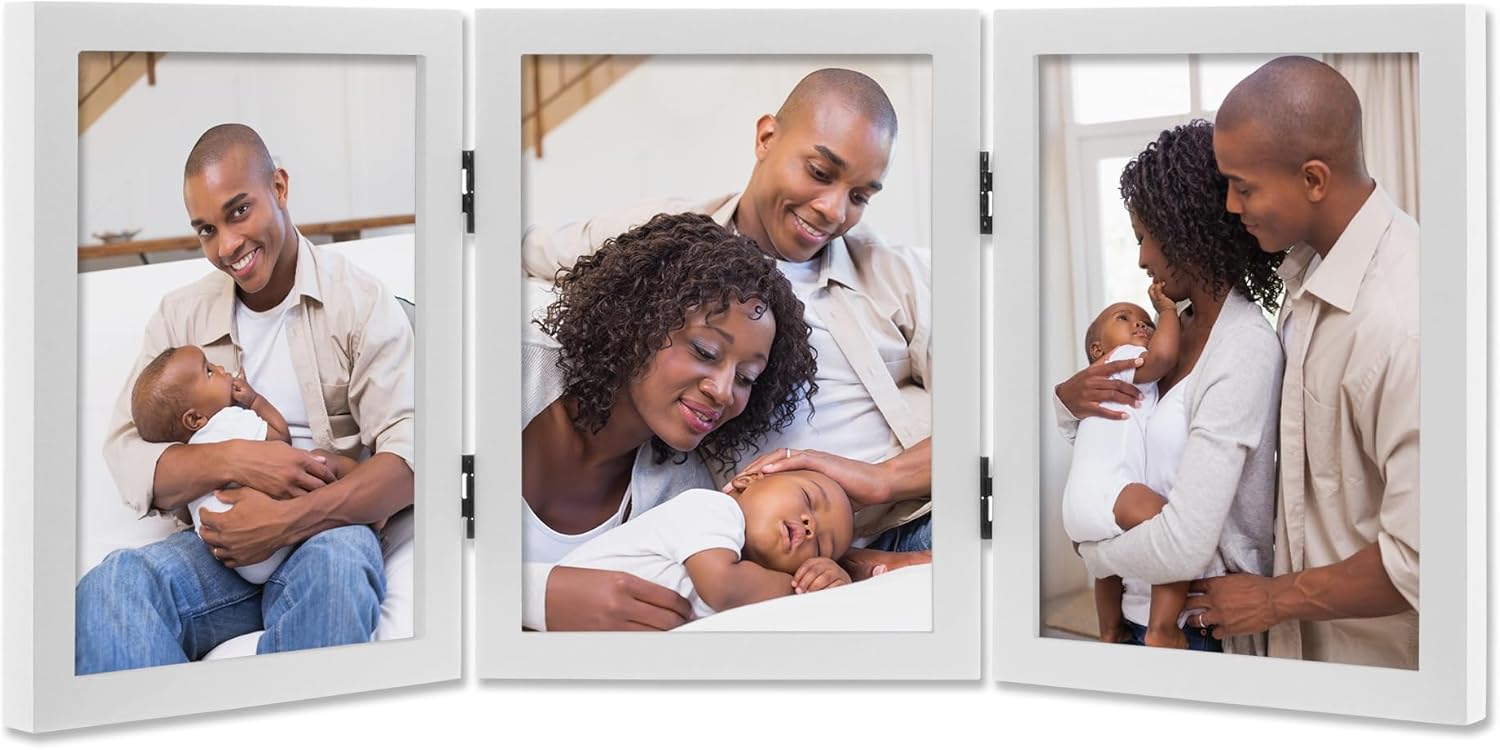 Lawrence Frames Hinged Triple White Wood Picture Frame, Gallery Collection, 5 by 7-Inch