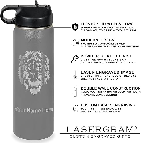 Miniatura 3 de LaserGram Botella de agua personalizada, la tía más grande del mundo, acero inoxidable de doble pared aislada al vacío con popote superior, regalo