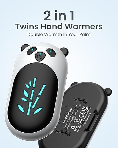 Hand Warmers Rechargeable 2 Pack, 6000mAh Electric Hand Warmer Reusable, 20Hrs Long Heating, Portable Pocket Heater Handwarmer for Women Men,