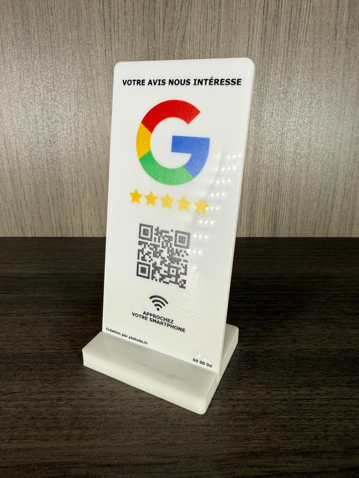 Placa NFC y código QR con soporte vertical para comentarios de Google - 15x7 cm - Ideal para letreros y restaurantes, soporte vertical (blanco)