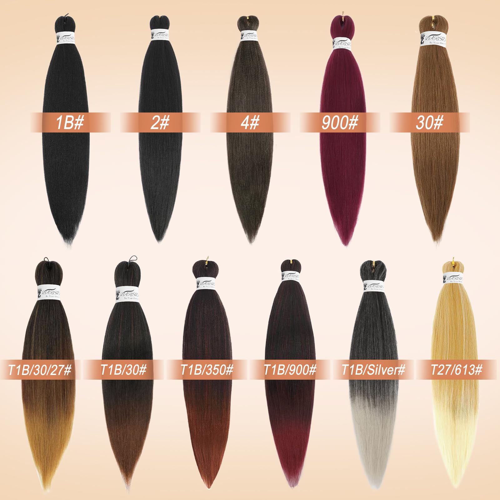 BARSDAR Cheveux Tressés Pré-étirés, 66cm 8 Packs Longue Ombre Braiding Hair pour Tresses Africaine Réglage D'eau Chaude Synthétique Yaki Texture Crochet Extensions de Cheveux - T1B/30/27#
