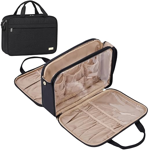 NISHEL Travel Makeup Bag Stand Up, Portable Cosmetic Organizer, Cosmetic Case for Travel-Size Toiletries, Black