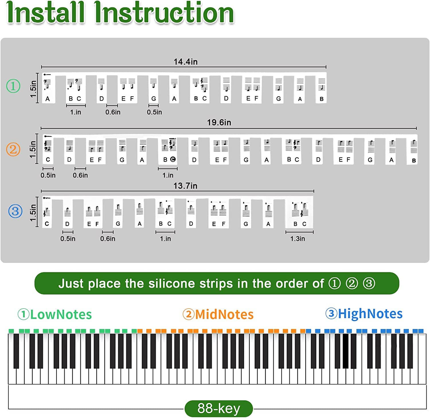 Adesivo per Tastiera del Pianoforte,Adesivo per note di pianoforte,Etichette per Tastiera Pianoforte,Pianoforte pieghevole,Adesivi per Tastiera di Pianoforte,Guida Alle Note di Pianoforte