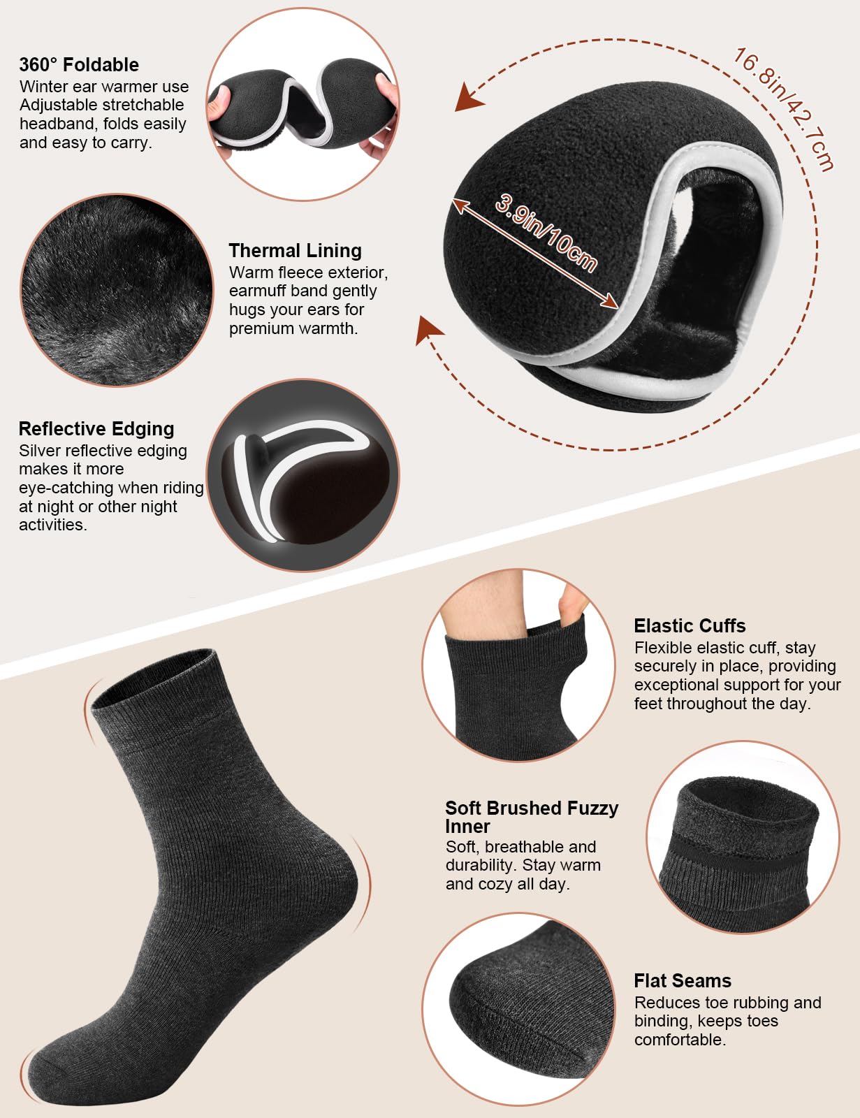 heekpek Set de Bufanda Gorro Guantes Orejeras y Calcetines Hombre de Punto Invierno Suave Térmico Conjunto de 5 Piezas para Hombre
