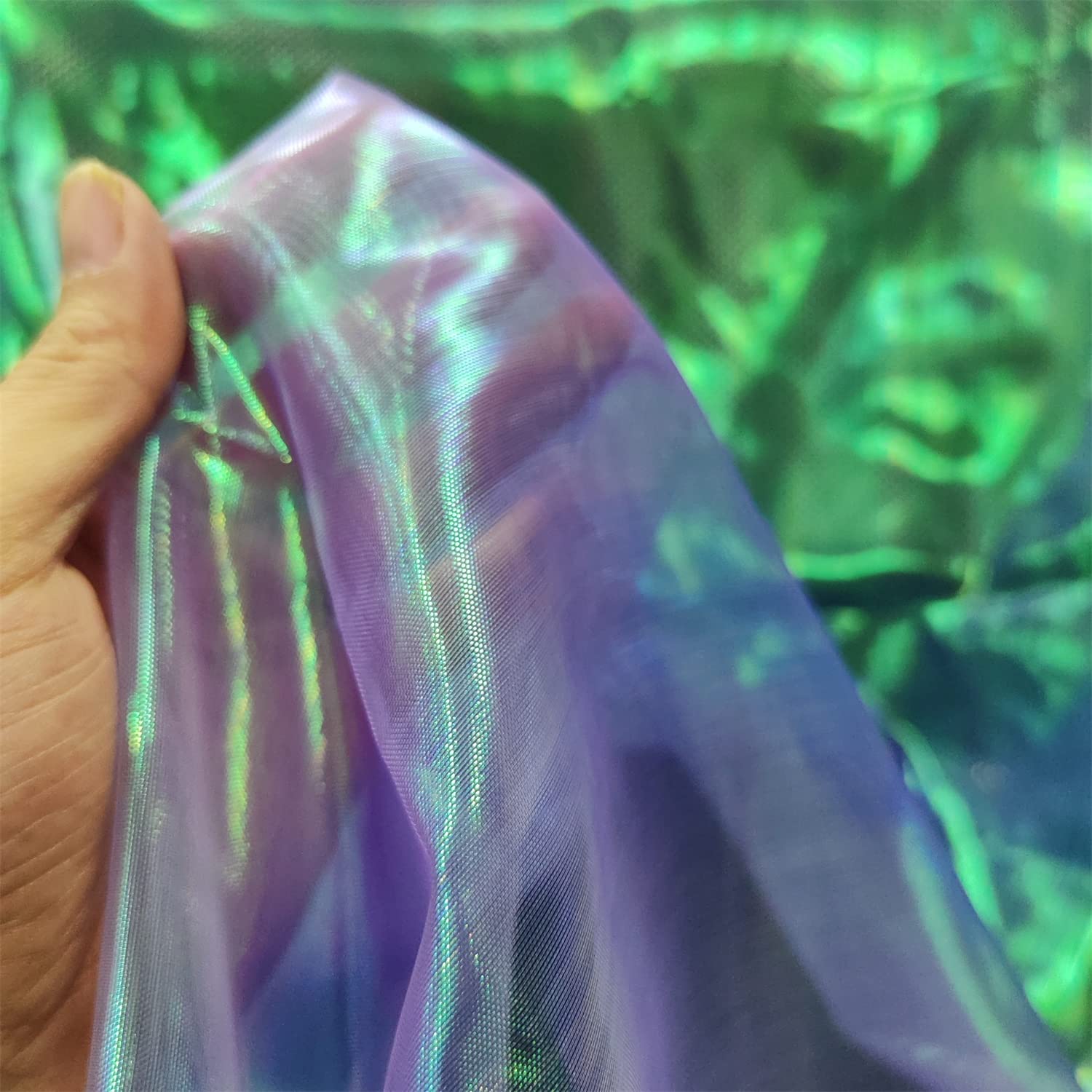 Magic Rainbow Laser Gradient Organza Lace Fabric,Iridescent Holographic Gauze Fabric for Wedding Dress,Curtain,Background,Party,DIY Supplies,Home Decor (Magic Purple, 3 Yard pre Cut)-image-36