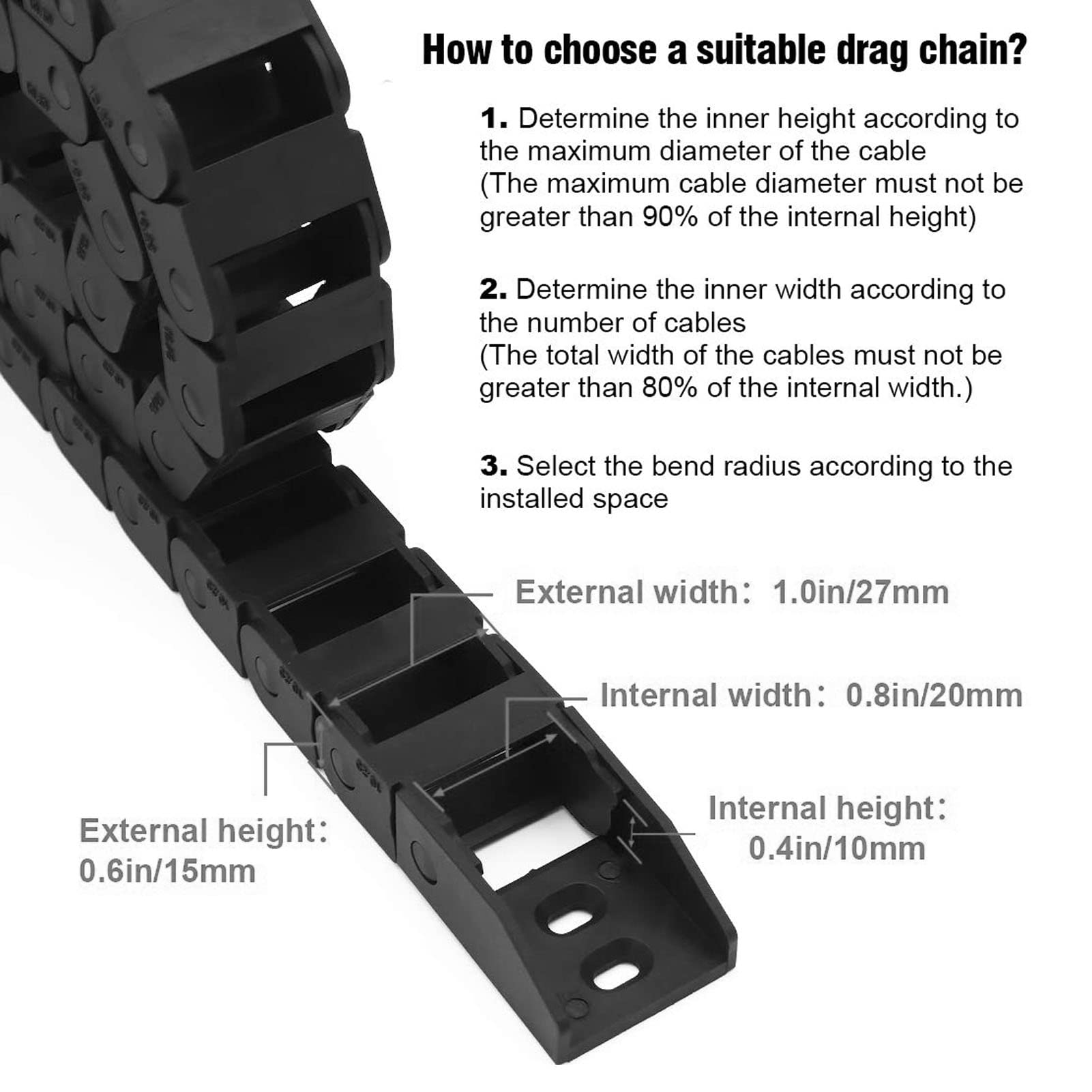 10 X 20mm Carrier Drag Chain Cable Wire Carrier Drag Chain Wire Carrier Cable Drag Chain with End Connectors for CNC Machines 1M Length - Image 4