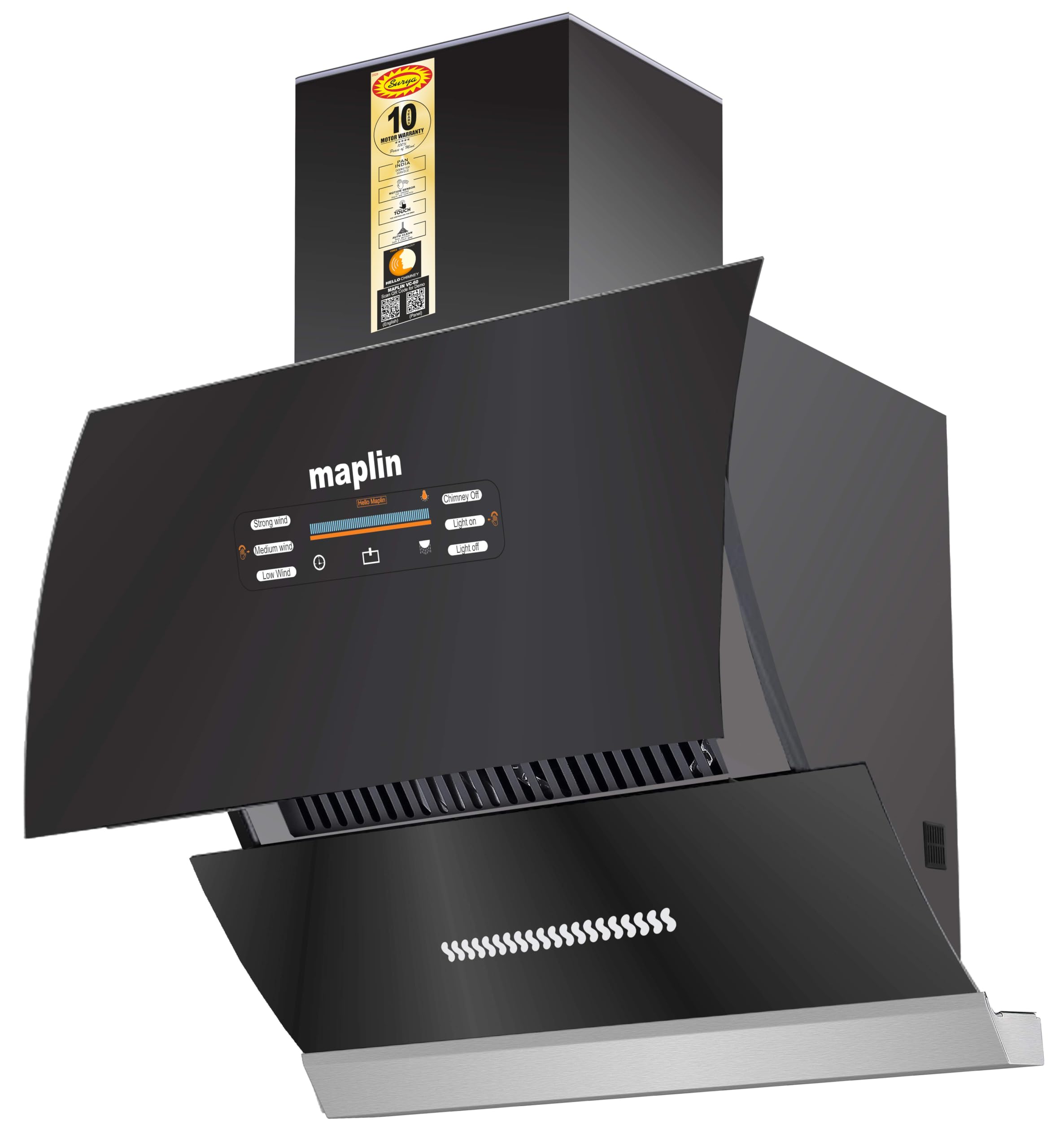 Maplin 60cm (Model: VC60)1400 m³/hr Glass Kitchen Chimney (Filterless Technology, Voice Control, Touch Control, Motion Control, Auto Clean With 10 Years Warranty-image-28