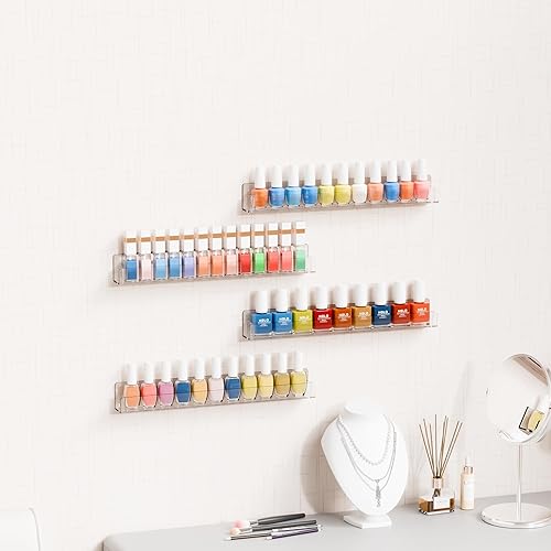 Miniatura 8 de Cq acrylic Estante de pared para esmalte de uñas, 15 pulgadas, paquete de 2 estantes colgantes de acrílico transparente para esmalte de uñas