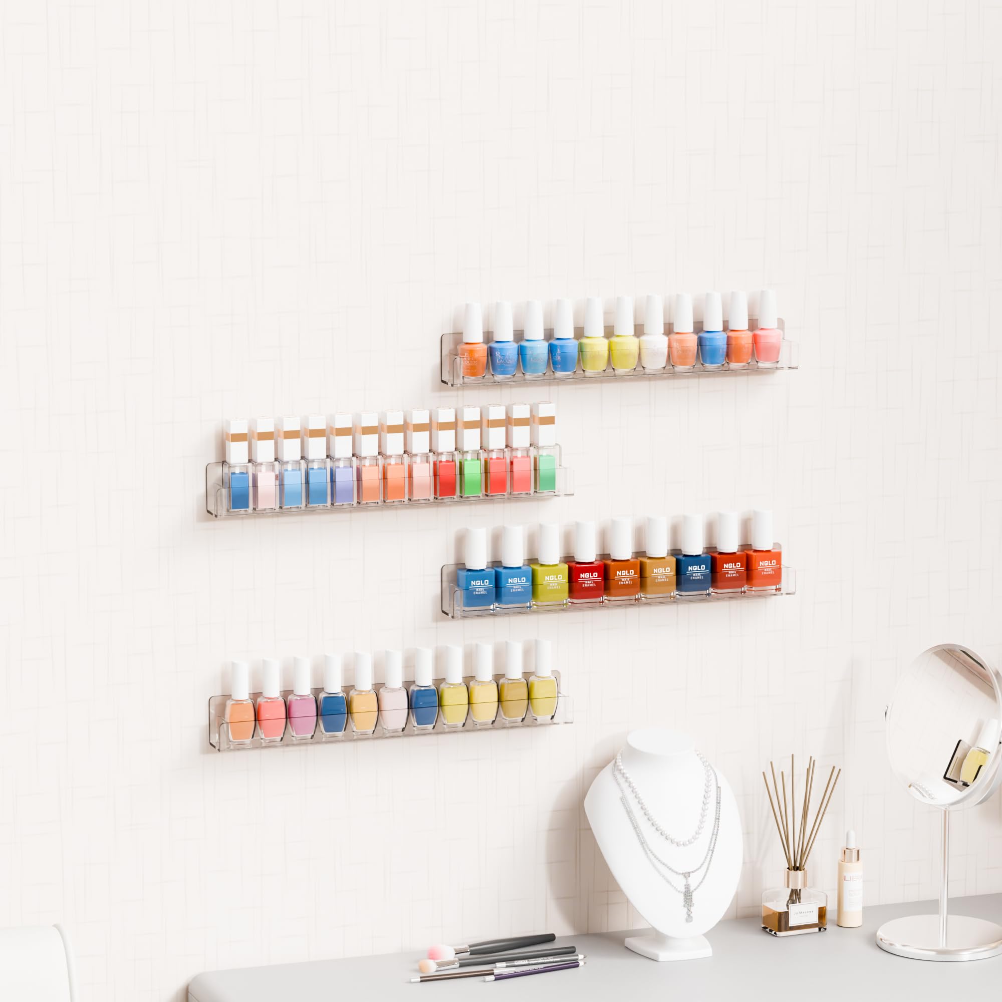 Cq - Organizer per smalti in acrilico da parete, 6 confezioni da 72 bottiglie per nail tech, organizer per unghie e conservazione, per nail tech, 45 cm