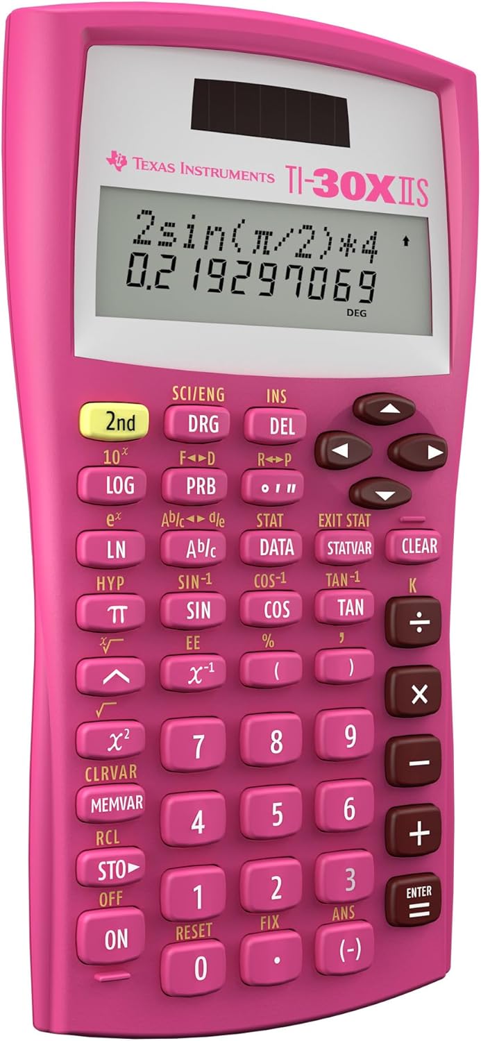 Каптал бурч view of the pink Texas Instruments TI-30X IIS calculator