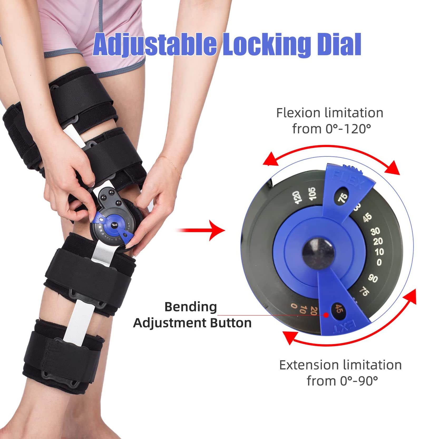 Rodillera articulada Postoperatorio Rodillera Anclaje Rodillera Ajustable Anclaje con estabilizador de Pierna Lateral para desgarro de menisco, Artritis, ACL, PCL, rehabilitación ortopédica