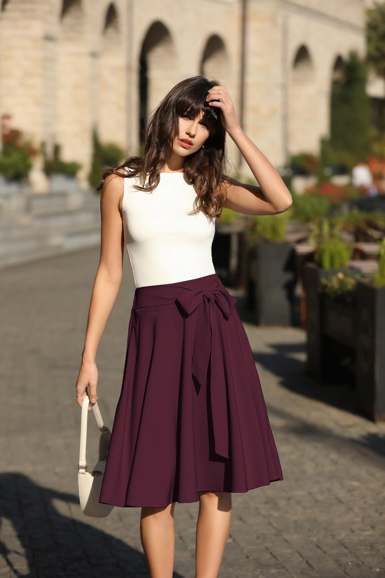 Belle Poque Damen Midi Röck 50er Knielang Rock mit Gürtel