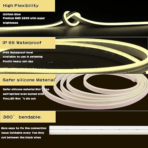 Miniatura 3 de Tira de luz LED de neón blanca cálida de 12 V, cinta flexible, impermeable, flexible, de 16.4 pies, cuerda de luz LED de neón de silicona para