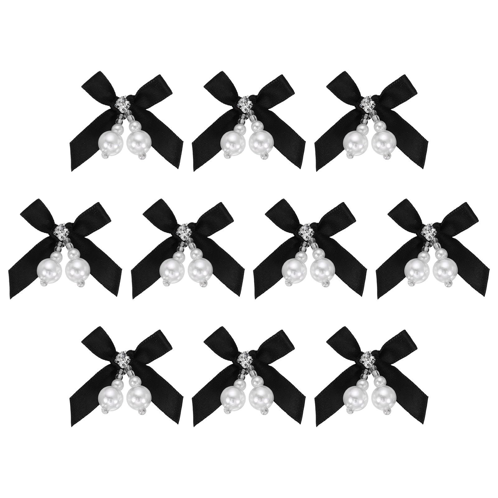 sourcing map 10 Pcs Mini Ribbon Bows, Satin Ribbon Bows Brooch Pearl Charm Bow Tiny Crafts Bow Decoration for DIY Sewing Scrapbooking Hair Clip Wedding, Black — image 1