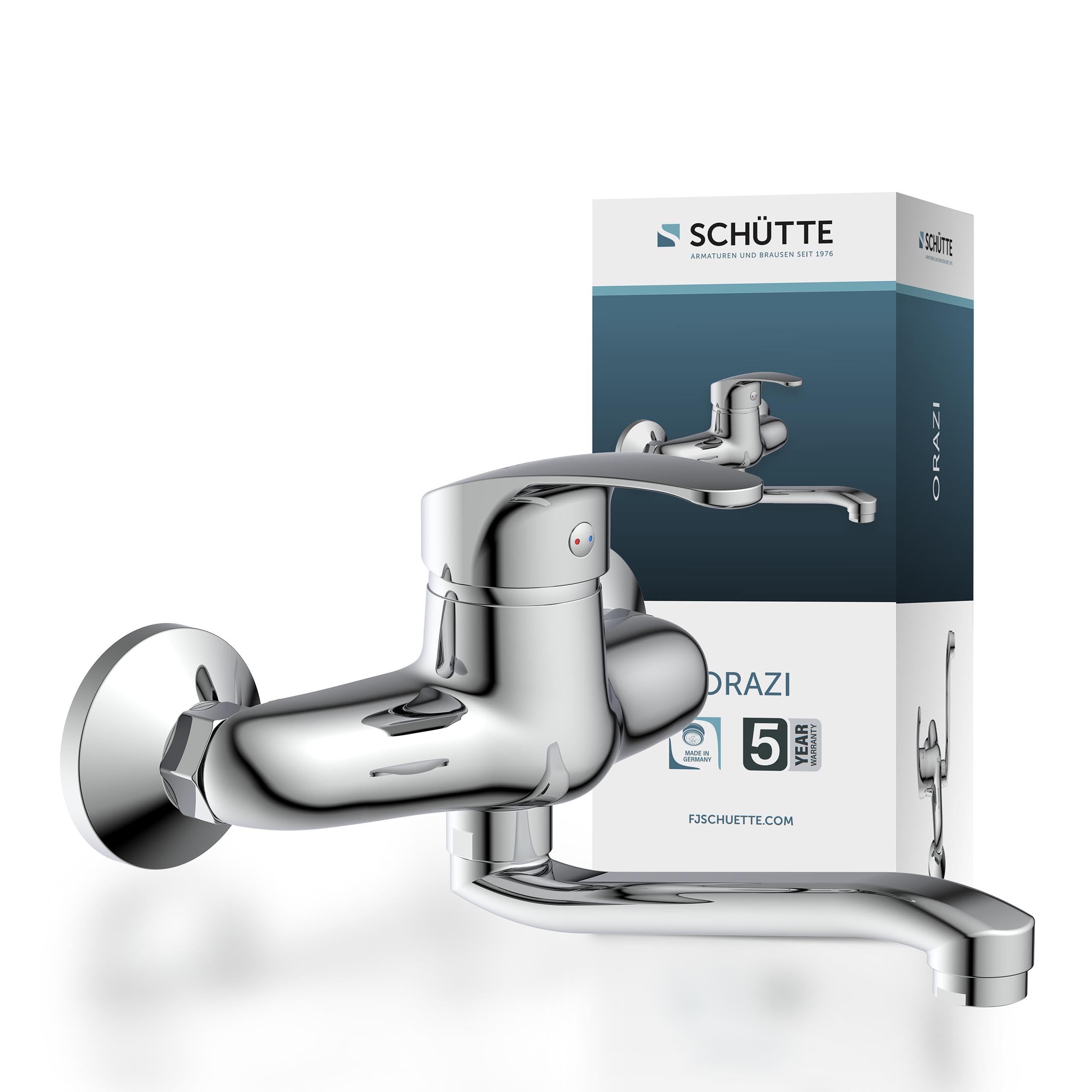 SCHÜTTE 36760 ORAZI Wandwasserhahn Chrom, Wand-Spültischarmatur 360°, ideal für Doppelspülbecken, Wasserhahn Wandmontage, Wandarmatur für Küche/Ausgussbecken, Mischbatterie für Wandmontage