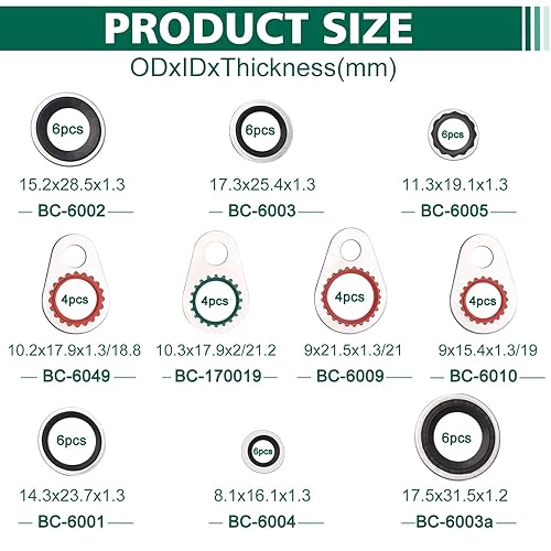 Miniatura 2 de Sistema AC Compresor Junta Sellos Aire Acondicionado Compresor Puerto Junta Kit de Arandela (52 piezas)