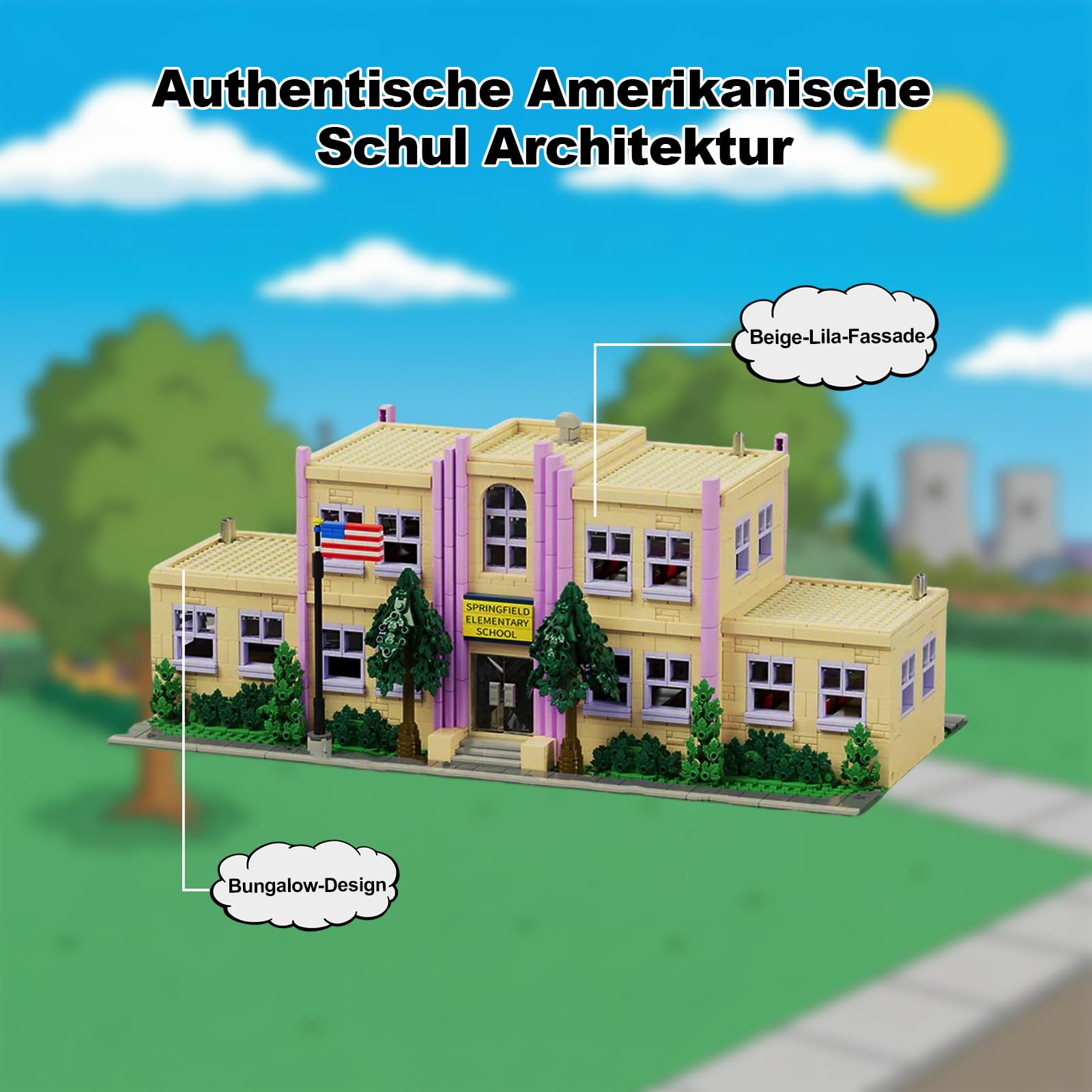 Springfieid Klemmbausteine Haus Set für Erwachsene - 3500 Teile Simpsan Schule Film Architekture Stadthaus Modular Building Compatible mit Barweer