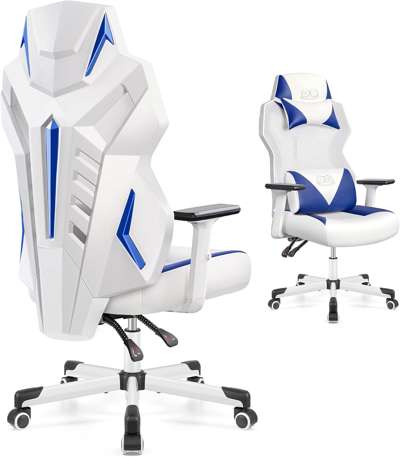 OneGame Video Gaming Chair, Breathable Computer Racing Style Swivel Chair Adjustable Backrest Ergonomic PC with Lumbar Support, Whiteblue