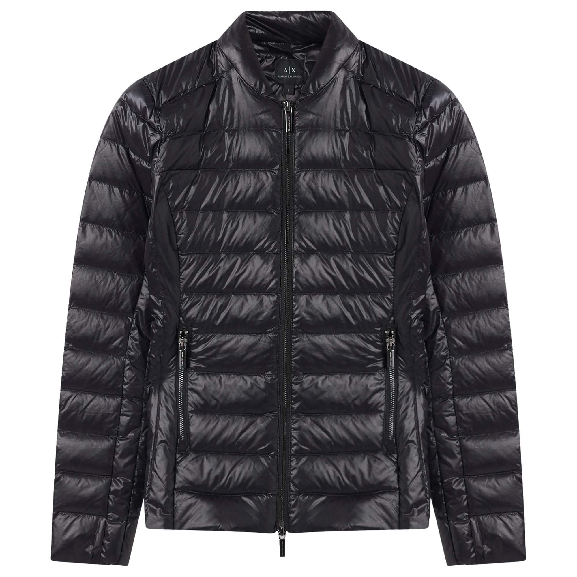Armani Exchange Padded Side Logo Patch Adjustable Collar Jacket, Black, XL Women, Black/White, XL