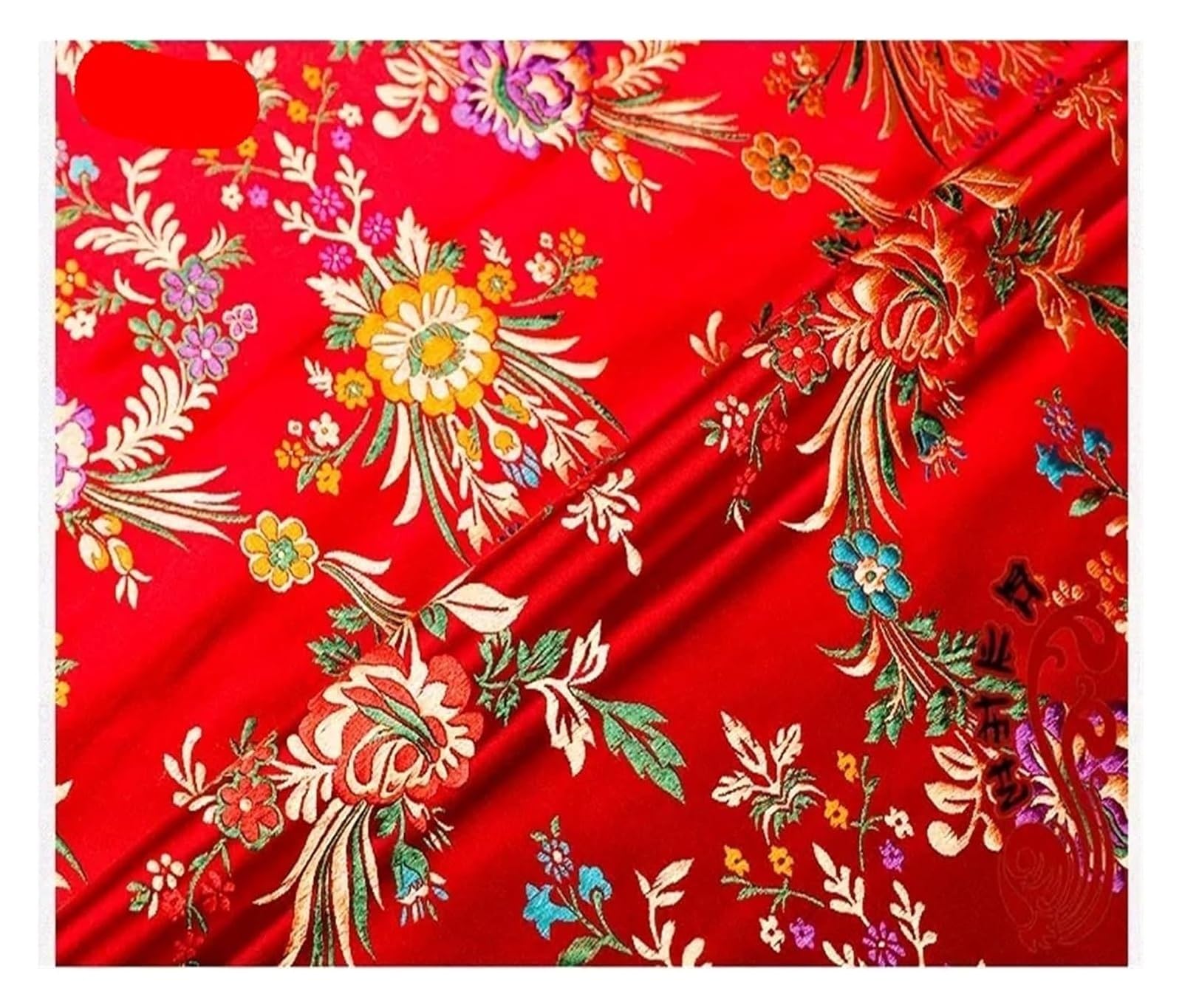 Brokatowa tkanina satynowa sztuczny jedwab kwiatowy na garnitur qipao DIY 75 cm x 50 cm wielokolorowy(Red)