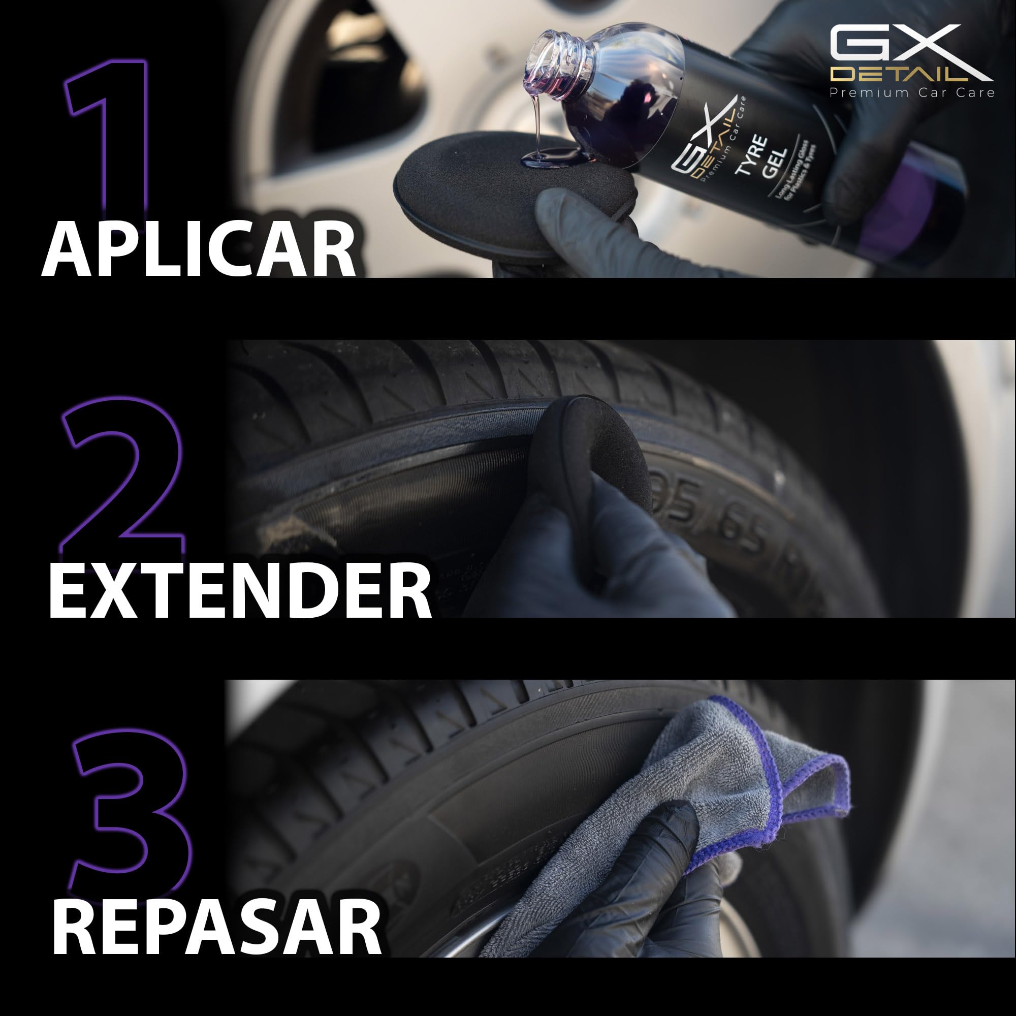 GxDetail Gel Abrillantador de Neumáticos y Plásticos Exteriores para Coche 5 litros – Brillo Duradero y Protección UV – Acabado Brillo sin Residuos Grasos – Fórmula de Larga Duración.