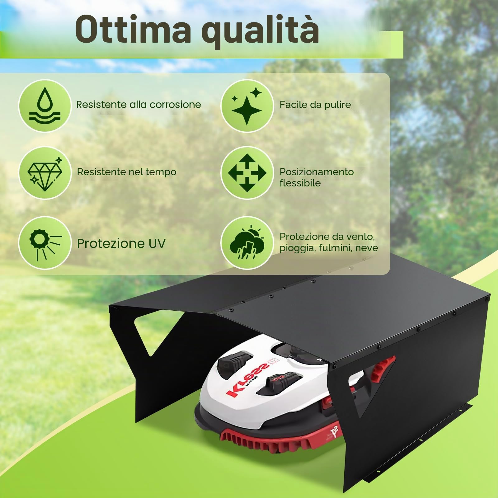 Garage zincato per robot tosaerba, 78 x 60 x 34 cm, per robot da erba, resistente alle intemperie, protezione UV, con materiale di montaggio, nero