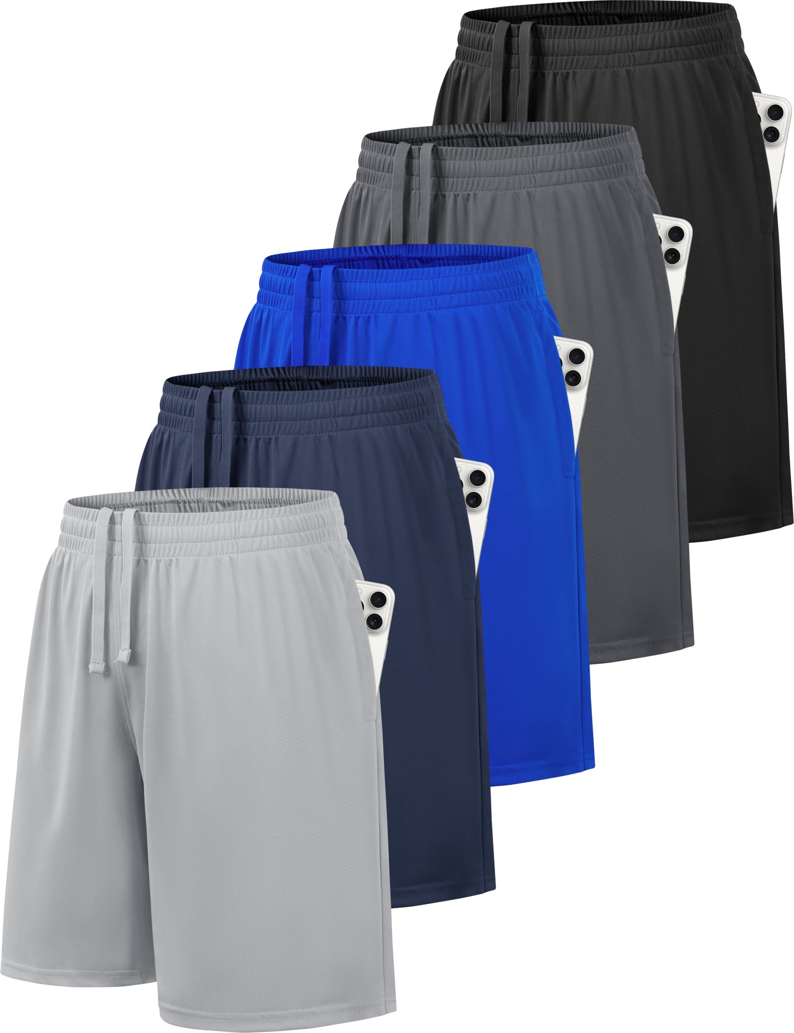 Pack de 3/5 pantalones cortos para niños con bolsillos, secado rápido, pantalones de entrenamiento, niños, adolescentes, para baloncesto, fútbol