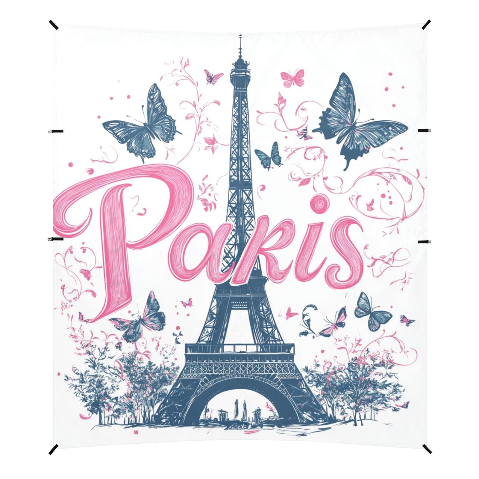 Paris Handy Drawn White Stable Beach Tent UPF50+ Waterproof Sun Shelter with Sandbags and Shovel for Camping Trips, Fishing, Backyard Fun or Picnics