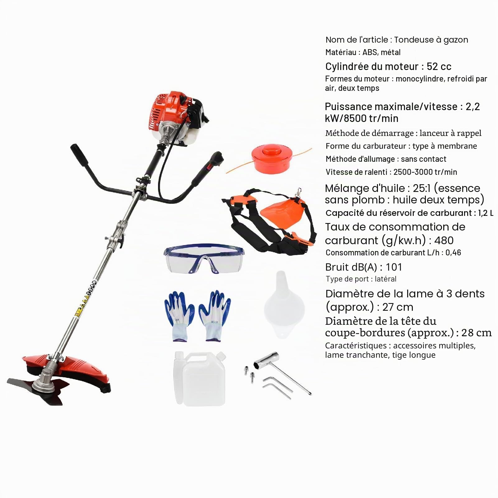 Débroussailleuse Thermique 52cc 2-Temps Tout-en-Un - Coupe-Haies + Tête Fil Porté Dos avec Accessoires, Taille Haie Thermique (Rouge)