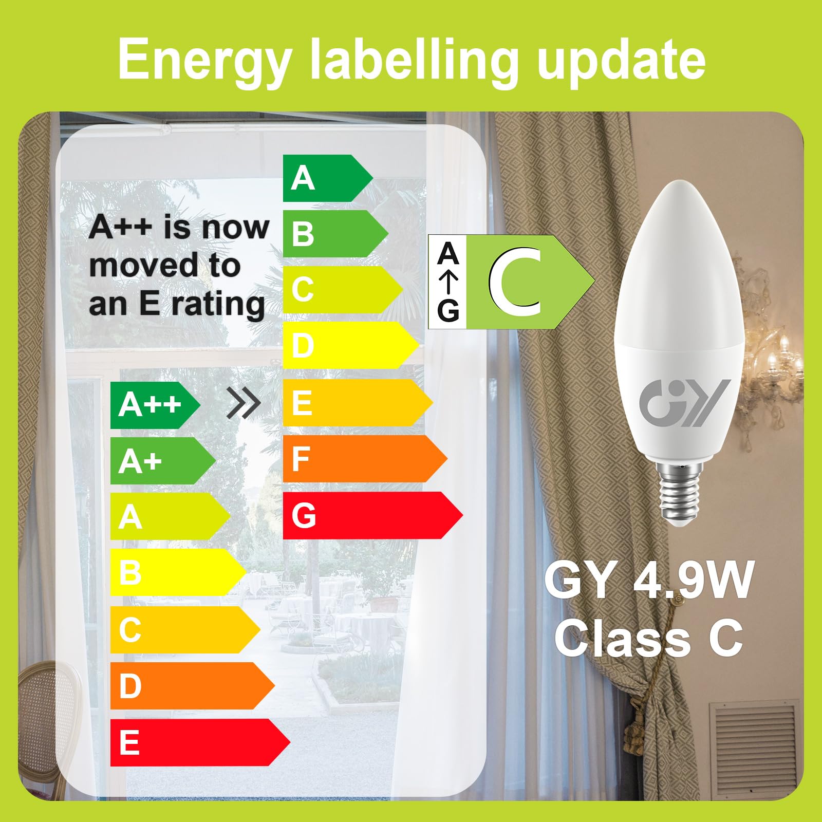 GY Lampadine LED E14, 4.9W (equivalenti a 60W), 807 Lumen, 3000K Bianco Caldo, Risparmio Energetico E14 LED, Lunga Durata, Basso Consumo,Non Dimmerabile, 6 pezzi