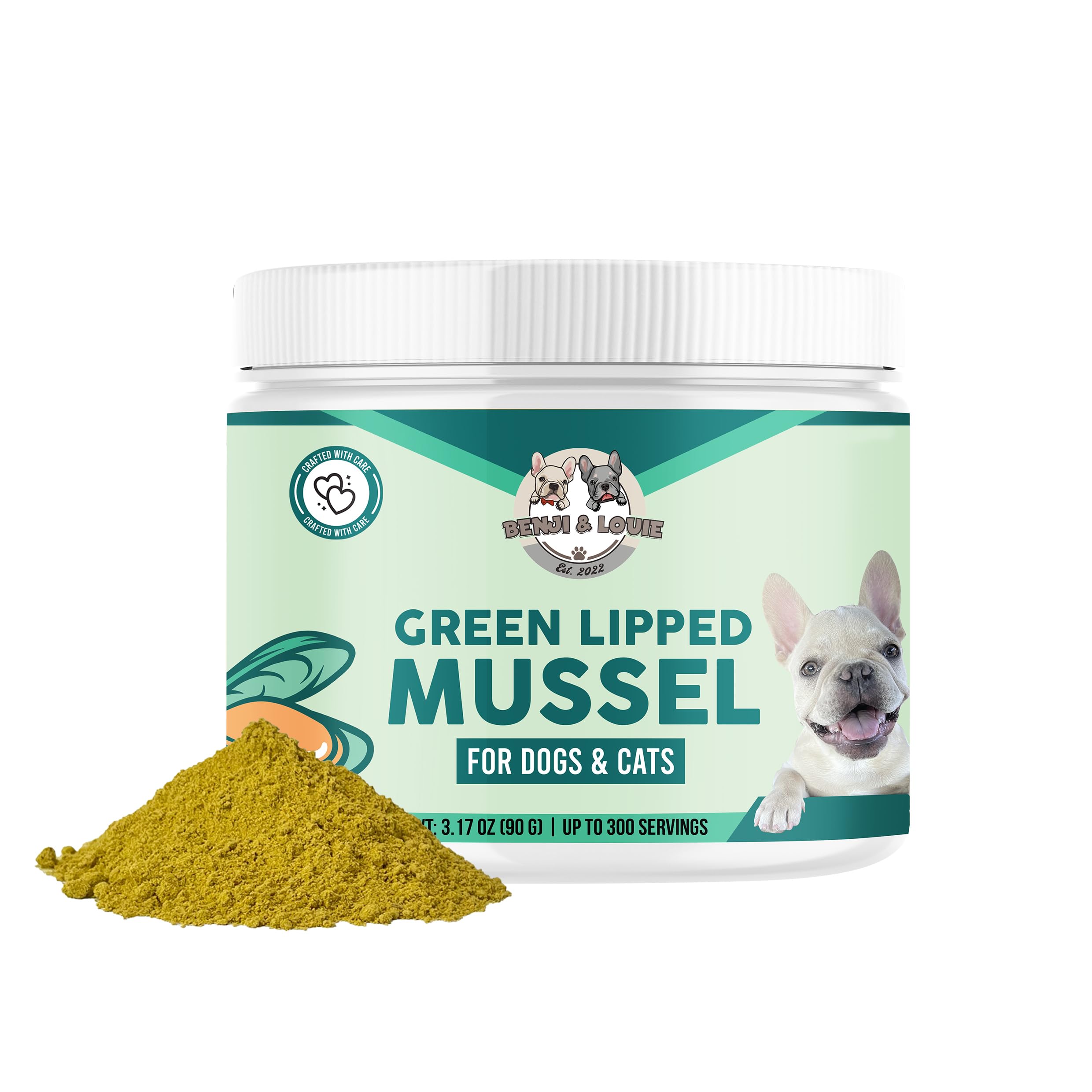 Green Lipped Mussels Powder for Dogs and Cats 3.17 oz (90g) - 300 Servings - Sourced from USA - Rich in Omega-3 Fatty Acids for Joint, Skin & Coat Health, Made in USA
