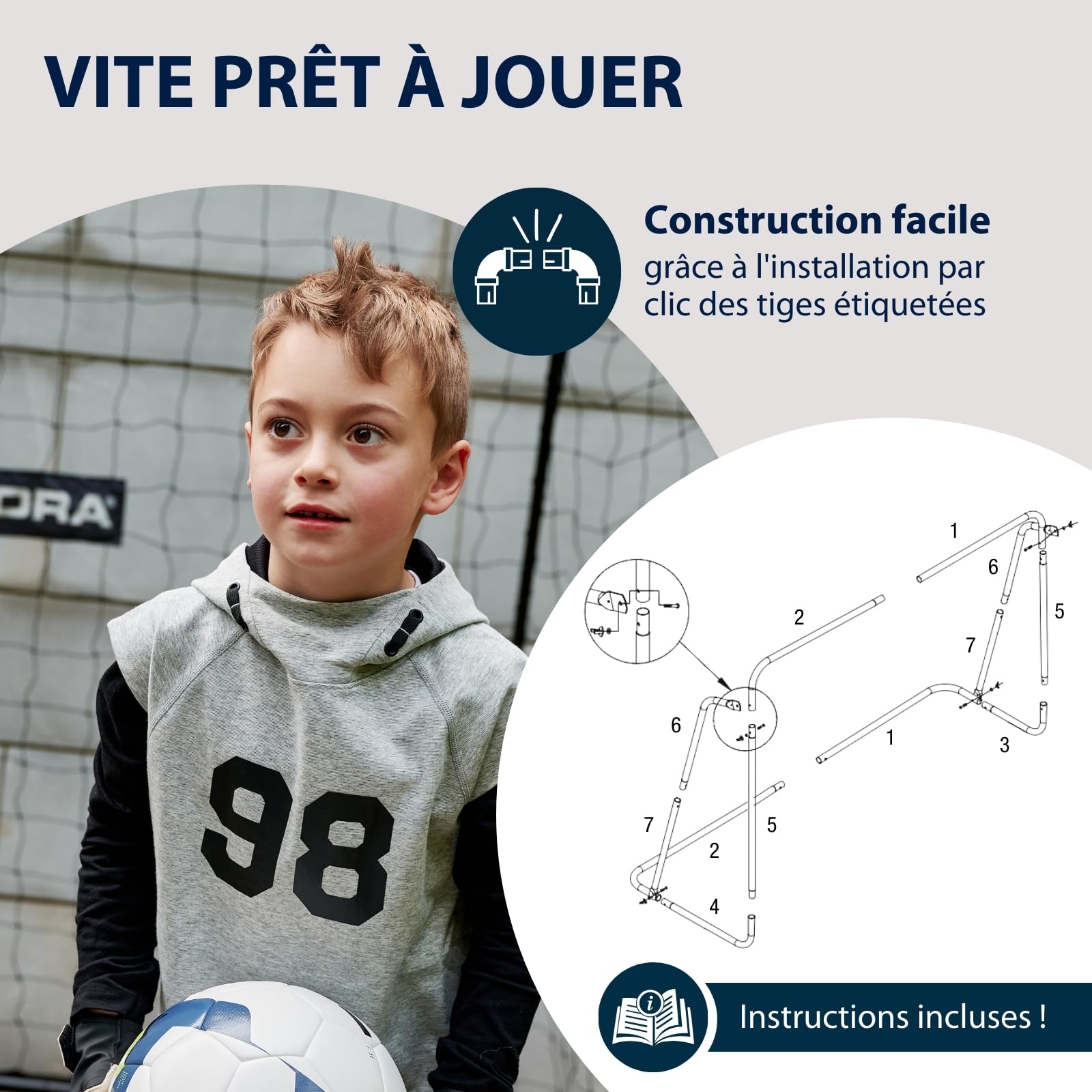 HUDORA But de football Hornet 180 avec mur de but - Extérieur, filet amovible, trous de tir renforcés, résistant aux intempéries