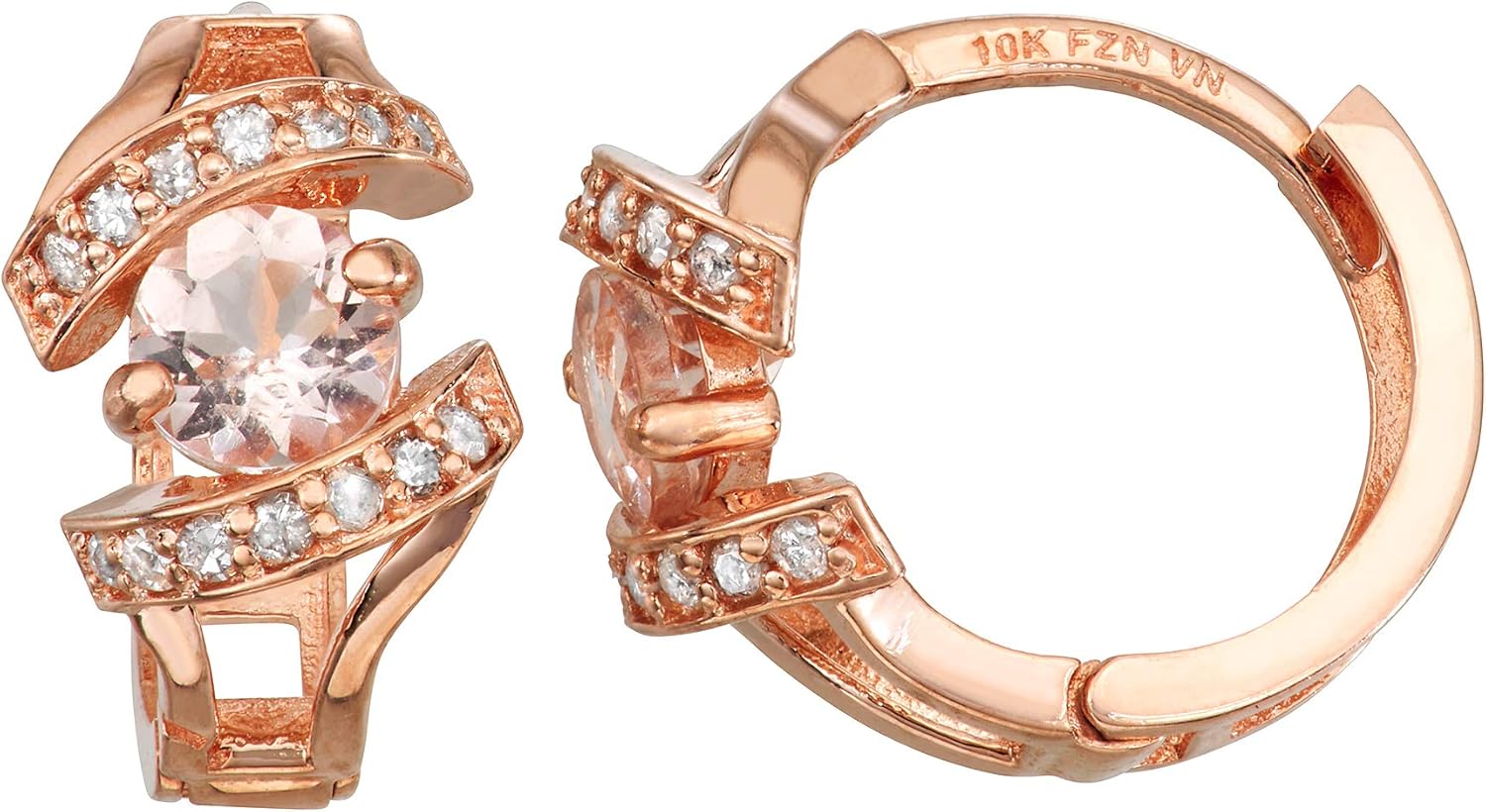 Tiara 10K Rose Gold Morganite and 1.4 CTTW Diamond Hoop Earrings