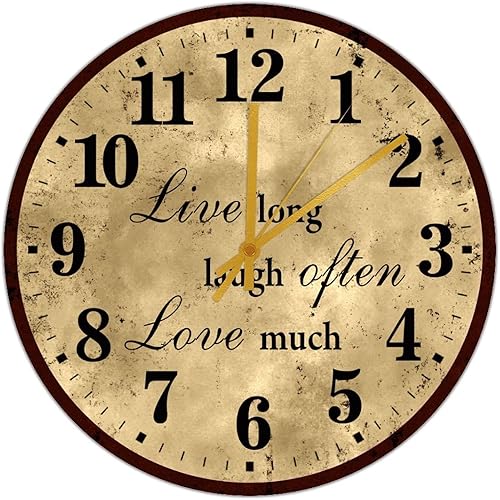Live Laugh Love - Reloj de pared marrón retro para decoración de granja, funciona con pilas, 10 pulgadas, reloj de pared de madera rústica para